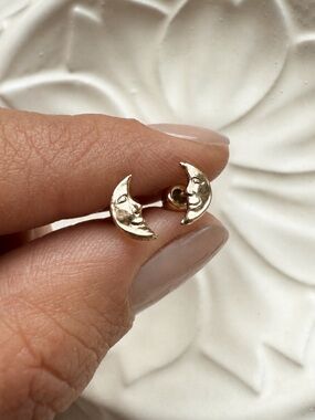 Moon Face Stud Earrings Celestial Earrings Crescent Moon Goodnight Moon